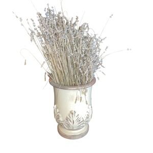 Vintage Floral Vase Urn with Dried Lavender Arrangement Home Decor Cream